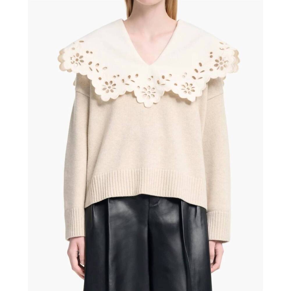 NEW ALTUZARRA toro broderie anglaise collar sweater in ivory
